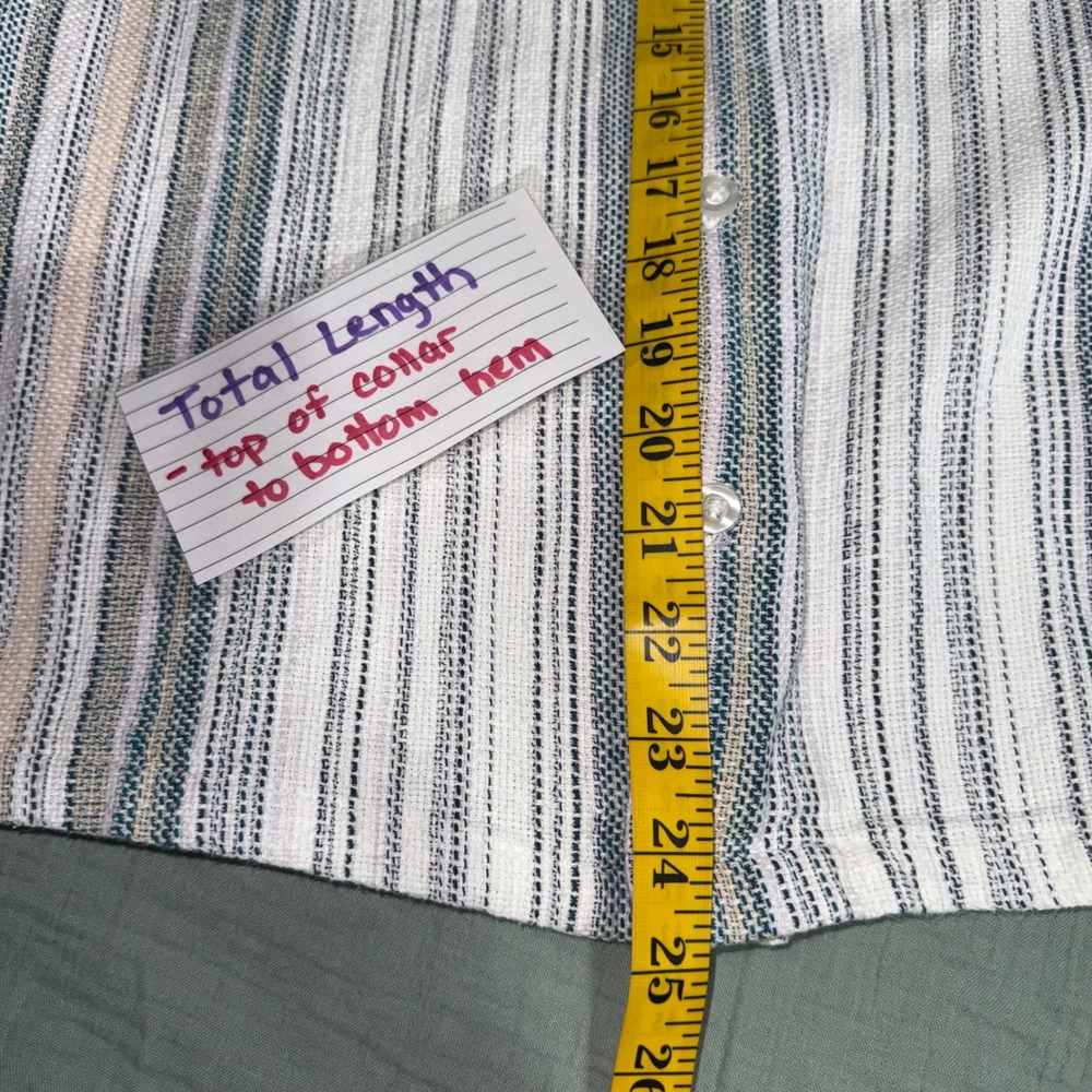 Woven Button Up Camp Shirt Women M Striped Short Sleeve Cotton Coastal Beach - Picture 9 of 9
